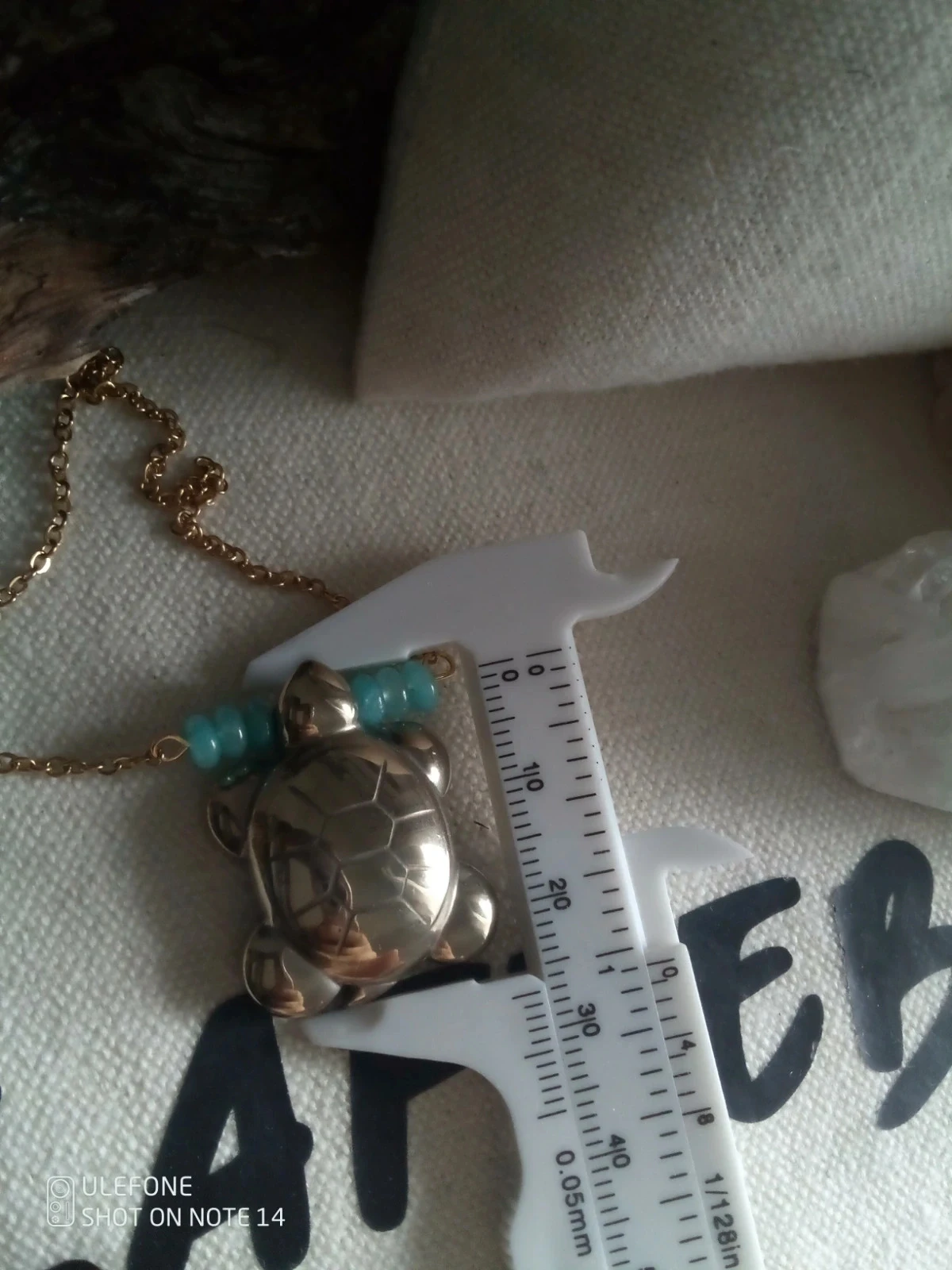 Collier tortue en pierre de pyrite naturelle et pierres d'amazonite – photo 2